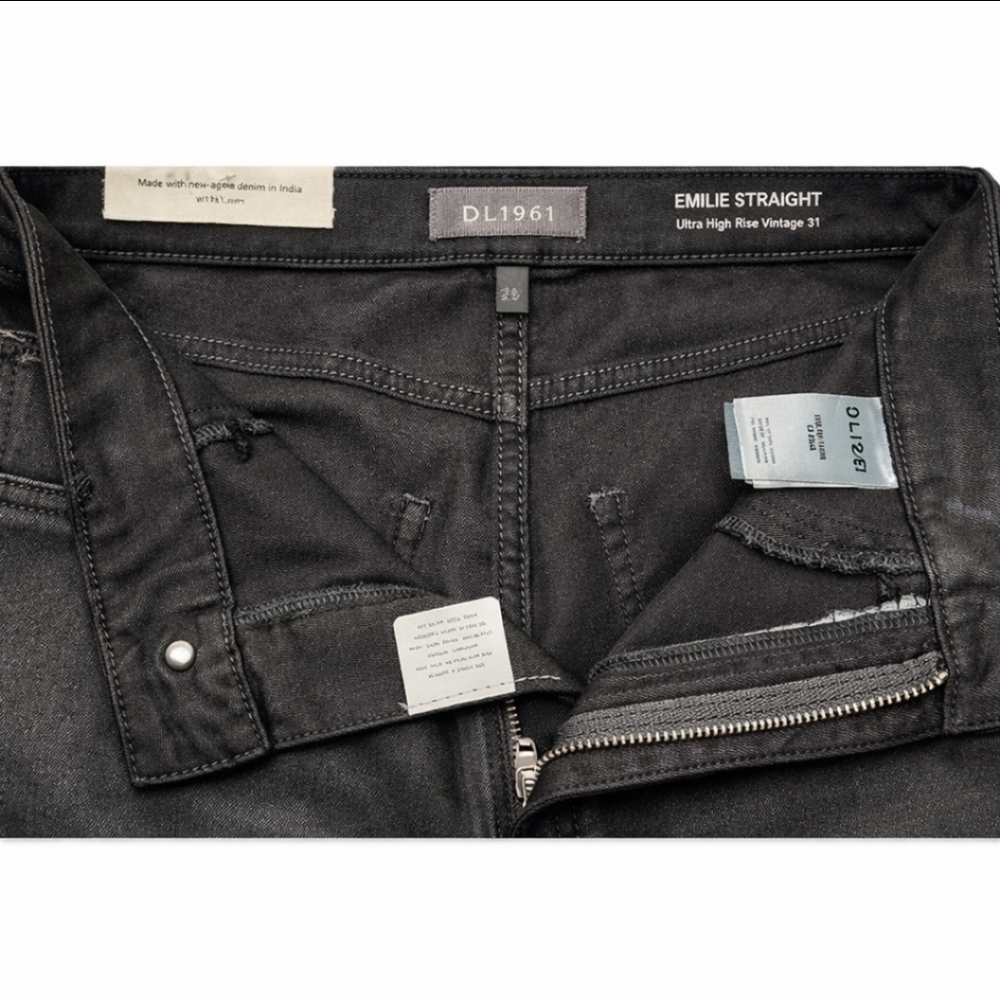 DL1961 Emilie Straight Black Coated Ultimate Knit Ultra High Rise 31" Jeans - Picture 8 of 15